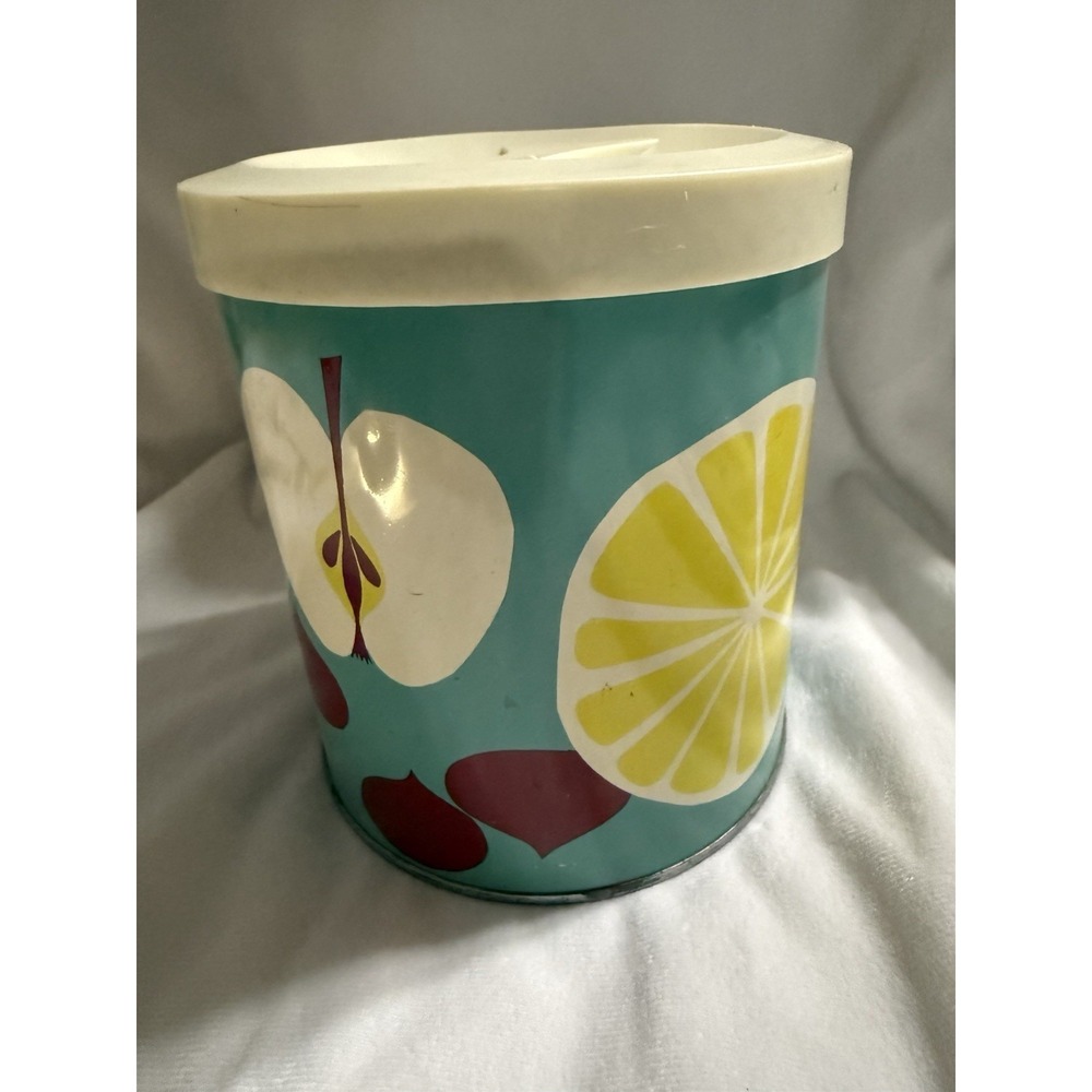 Vintage 60's P & G Crisco Tin/Cannister With Plastic Lid Fruit Apple Lemon